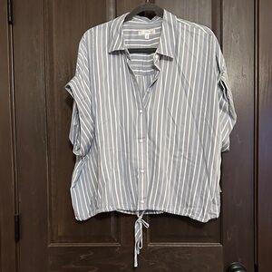 Striped Gray Button-Up Women's Top
